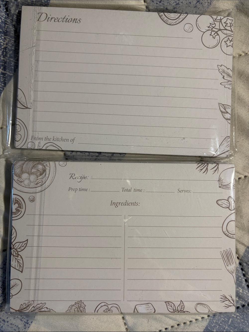 Blank Recipe & Directions Card Set - Cream Illustrated Kitchen Design